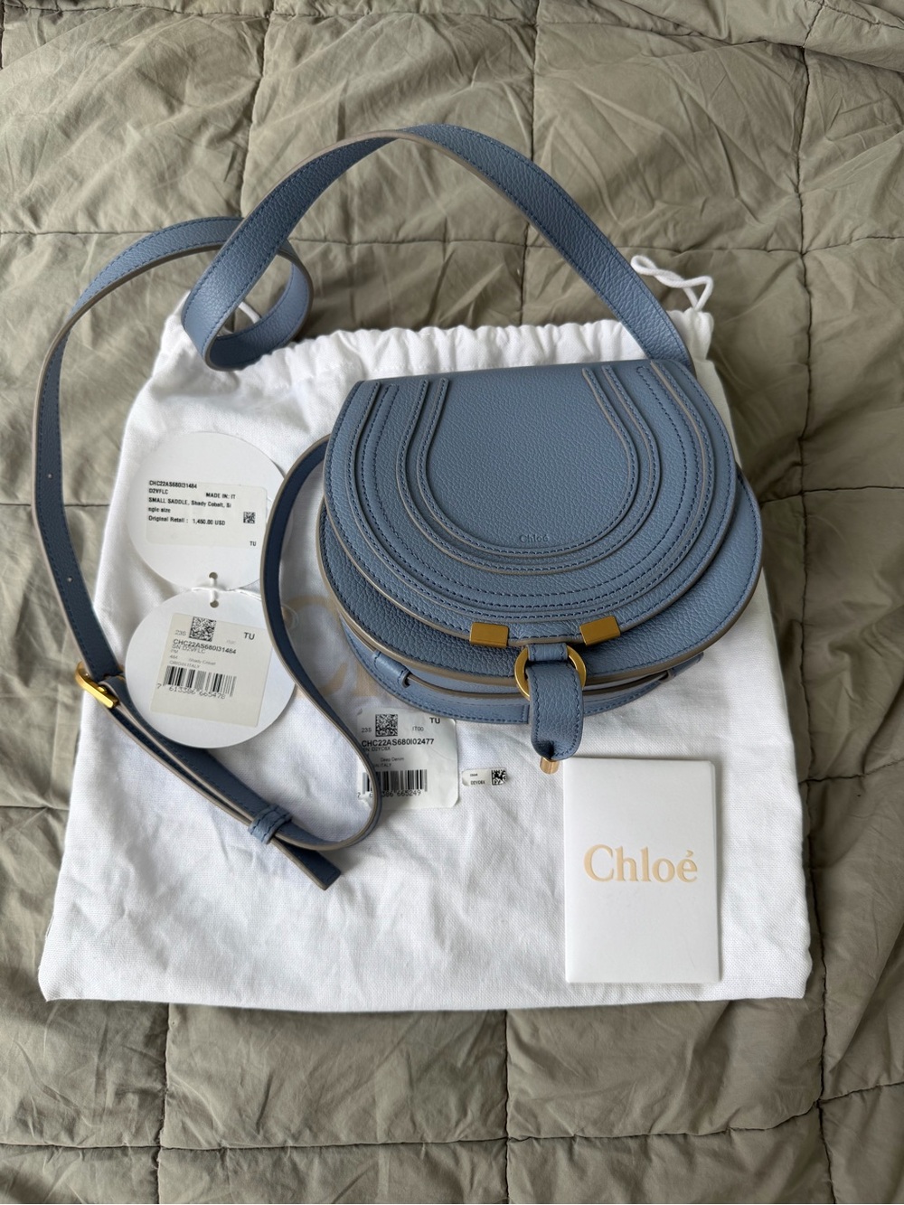 Chloé Small Marcie Saddle Crossbody in Dusty Blue